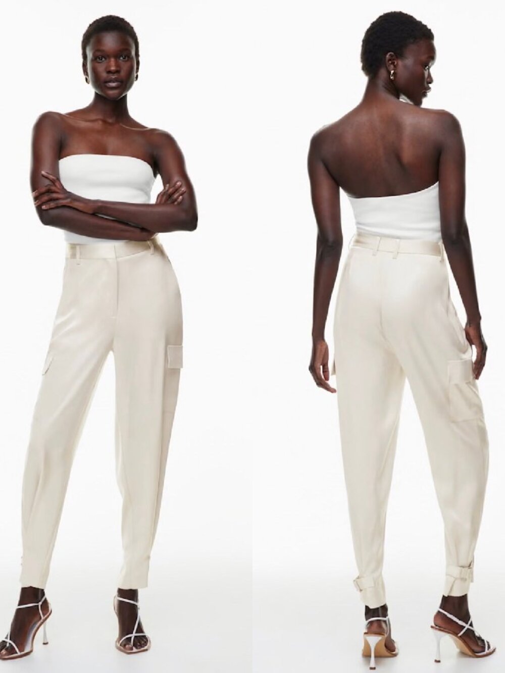 ARITZIA Babaton Refined Satin High Rise Cargo Pant Matte Pearl 8